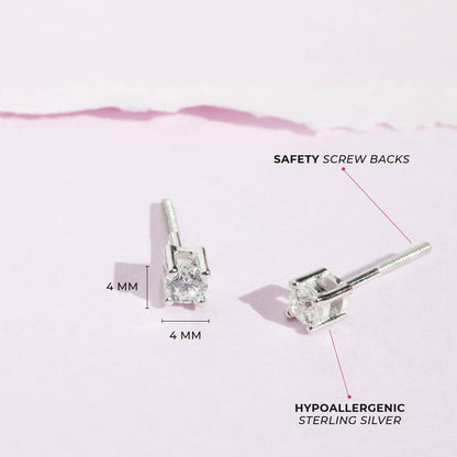 In Season Jewelry - Round Solitaire 4mm Toddler Kids Earrings - Sterling Silver