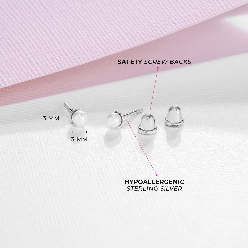 In Season Jewelry - Classic Pearl 3-5mm Toddler Kids Earrings - Sterling Silver