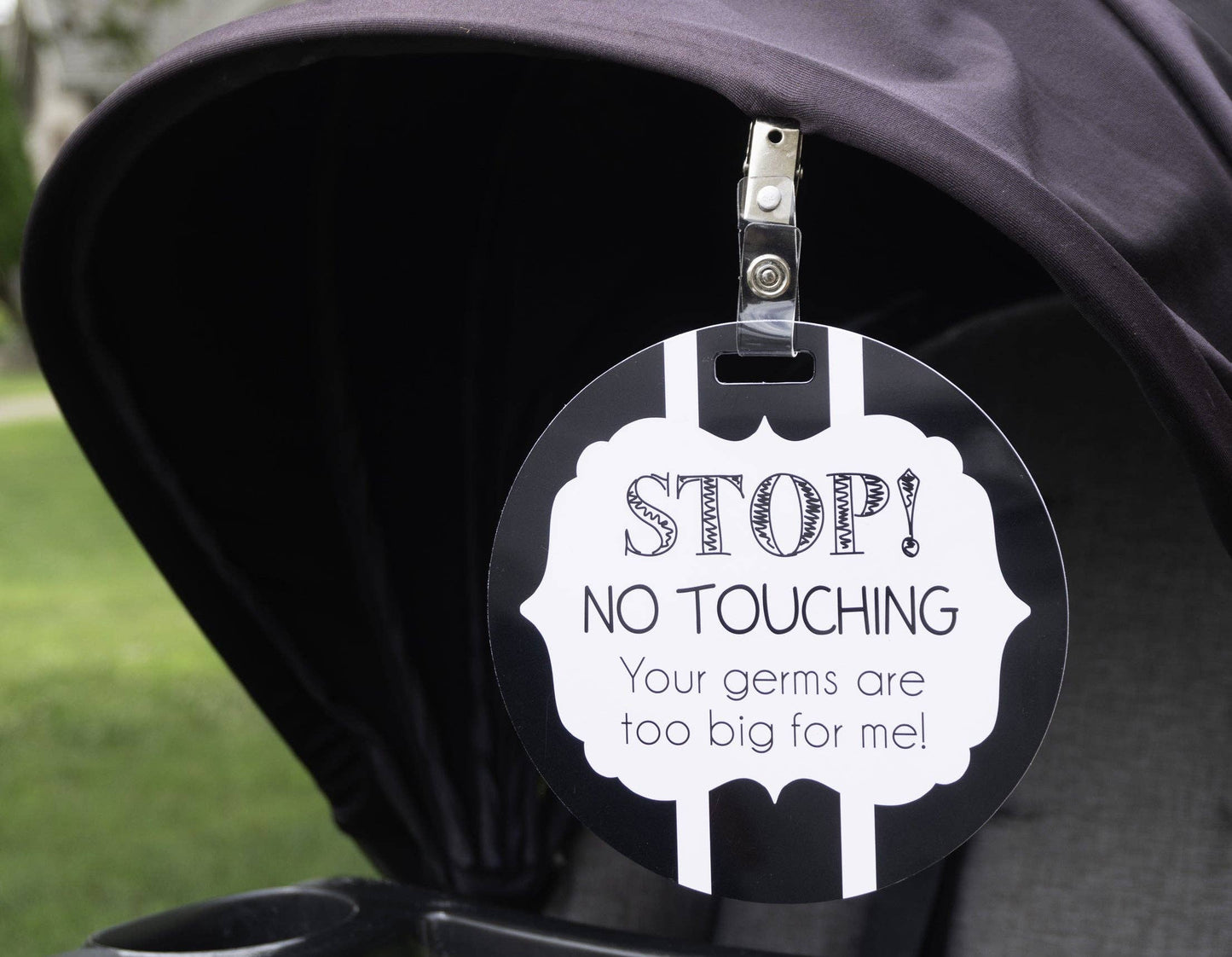 Three Little Tots - Black and White No Touching Baby Car Seat Sign Tag