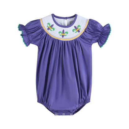 Lil Cactus - Purple Mardi Gras Smocked Romper