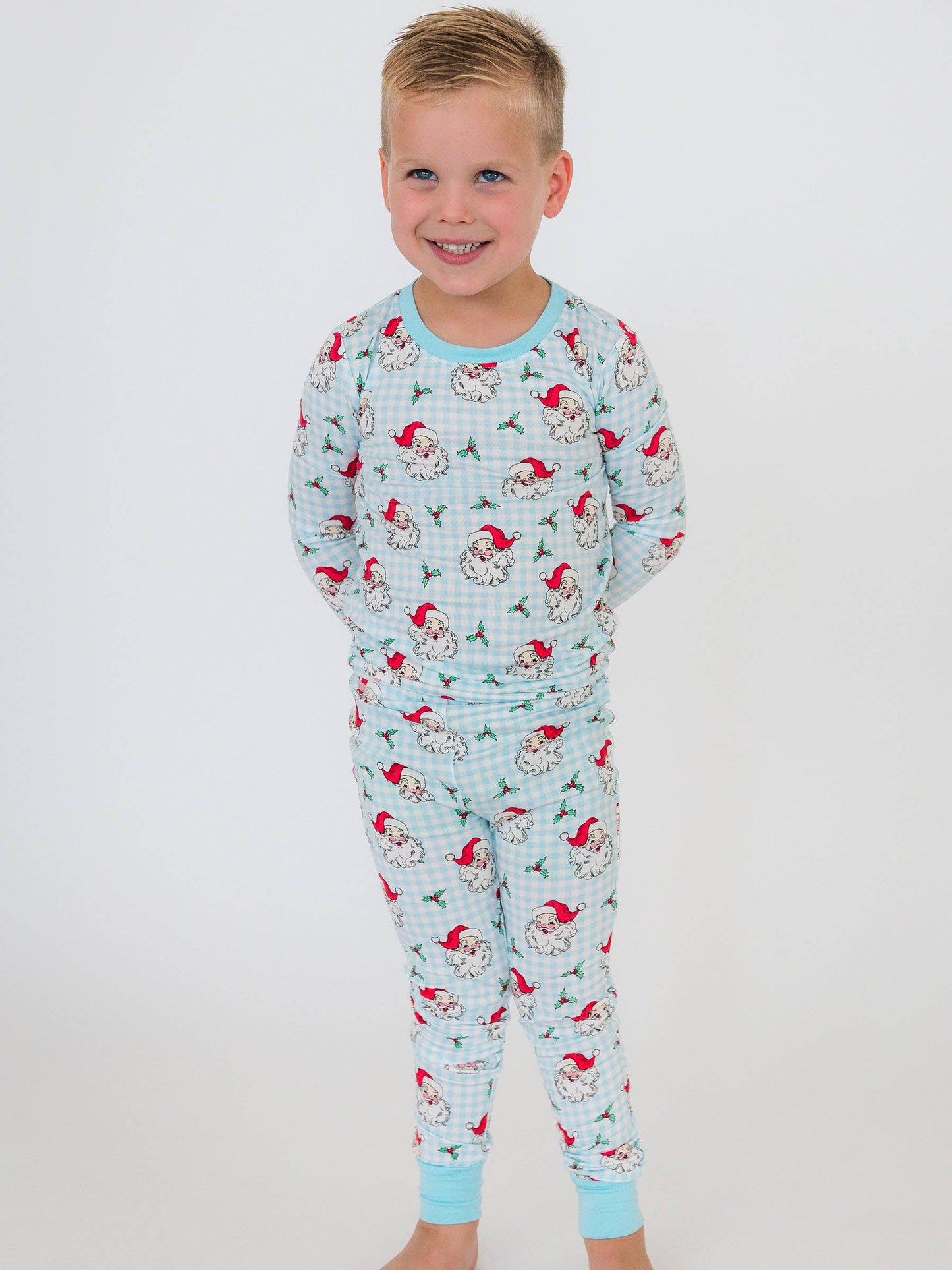 RuffleButts + RuggedButts - SoftSnooze™ Boys Bamboo Viscose Blue Dear Santa Long Sleeve Pajama Set