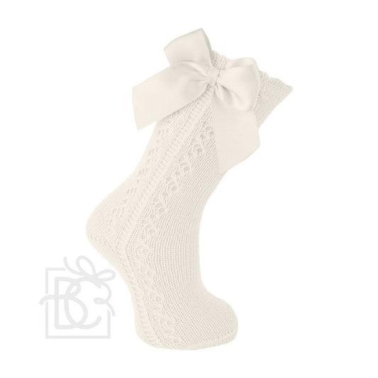 Carlomagno - Scottish Yarn Openwork Bow Kneehigh Socks