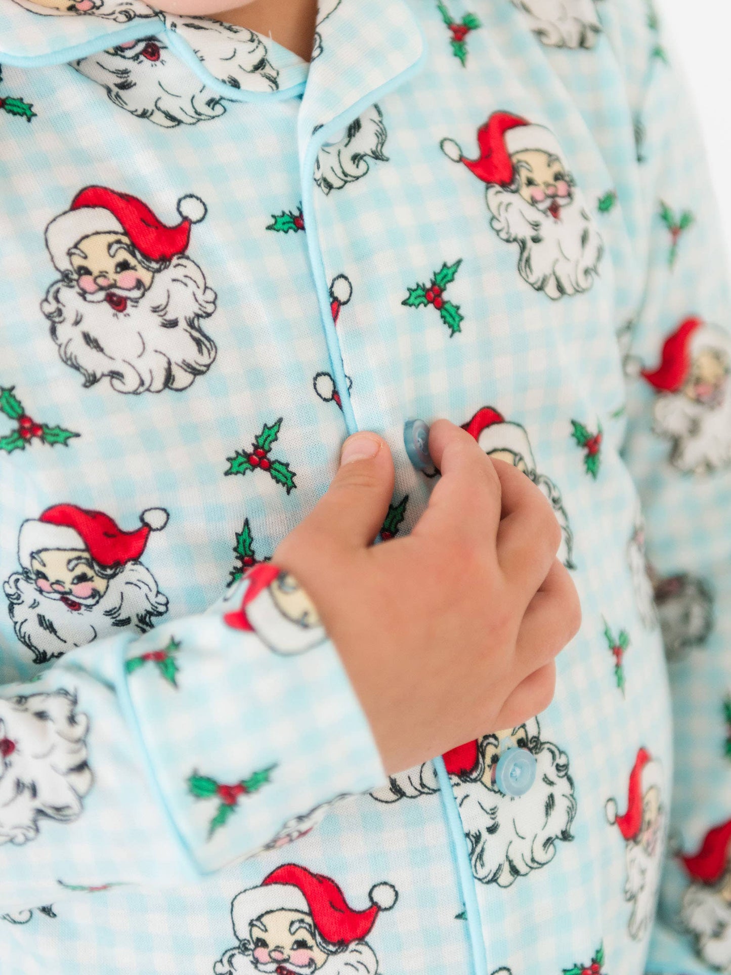 RuffleButts + RuggedButts - SoftSnooze™ Boys Blue Dear Santa Long Sleeve Button Up Pajama Set