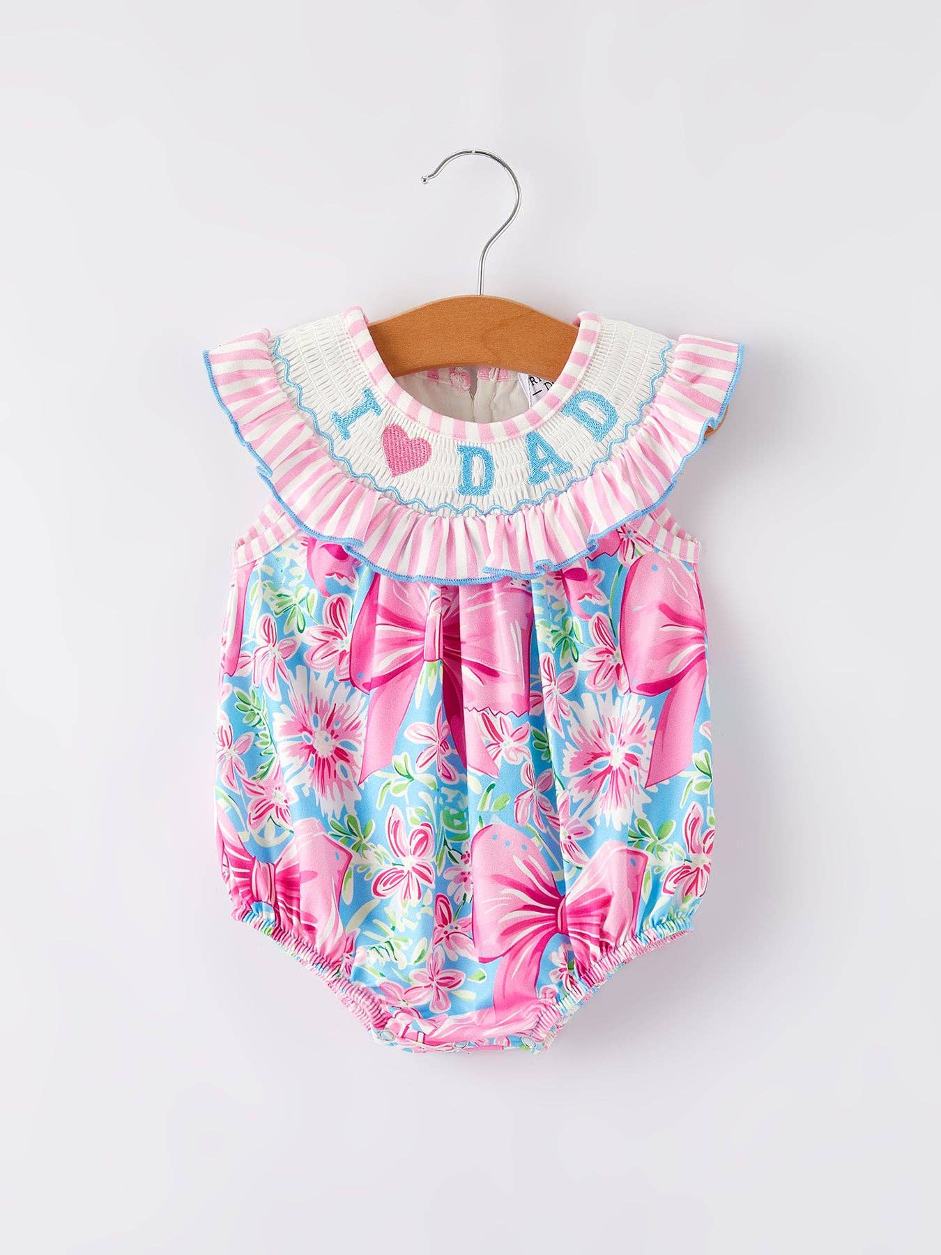 Rylee Faith Designs - “I ❤ DAD”Embroidery Smocking Baby Girls Bubble