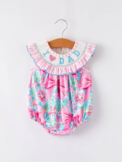 Rylee Faith Designs - “I ❤ DAD”Embroidery Smocking Baby Girls Bubble