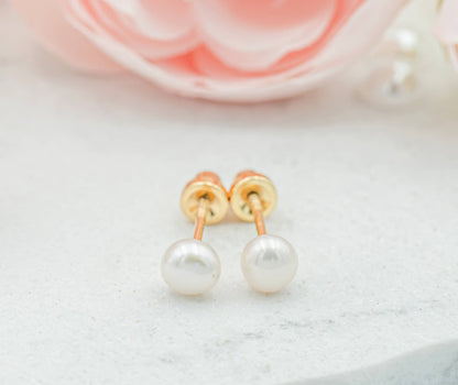 Cherished Moments - 14K Gold-Plated White Pearl Earrings with Screw Backs