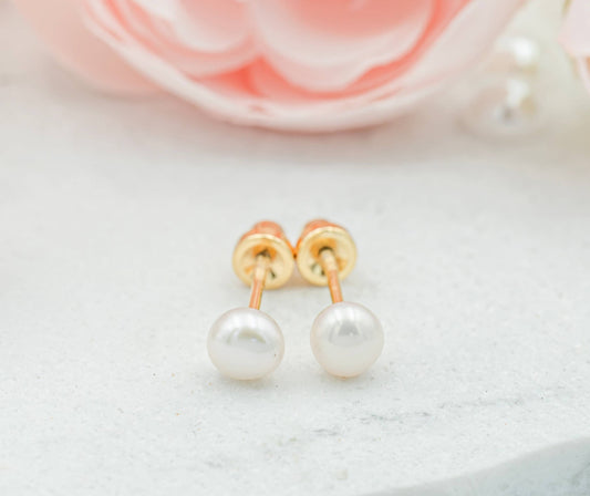 Cherished Moments - 14K Gold-Plated White Pearl Earrings with Screw Backs