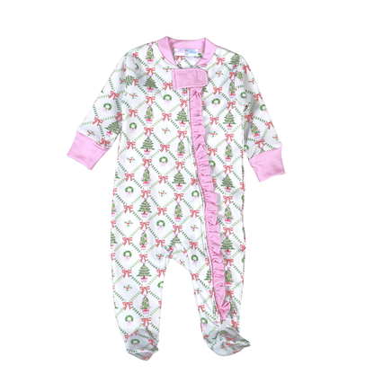 Baby Loren Christmas Trees Pima Zipper Footie
