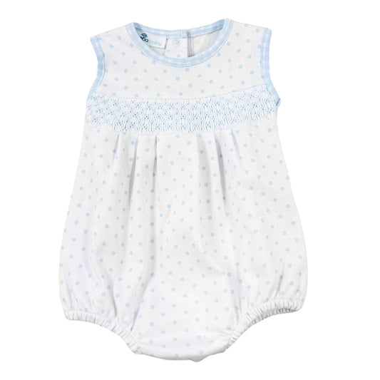 Magnolia Baby Gingham Dots Smocked Sleeveless Bubble Light Blue
