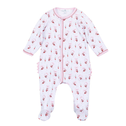 Magnolia Baby Jolly Ribbons Print Ruffle Zip Footie - Pink