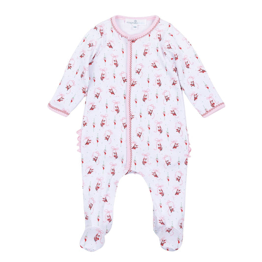 Magnolia Baby Jolly Ribbons Print Ruffle Zip Footie - Pink