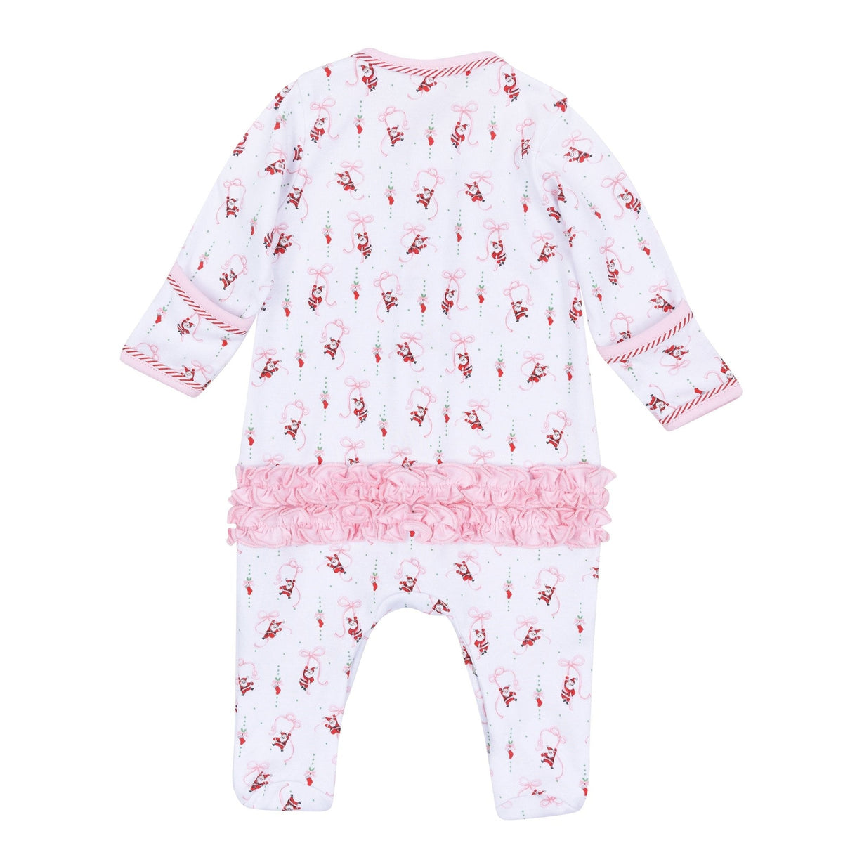 Magnolia Baby Jolly Ribbons Print Ruffle Zip Footie - Pink