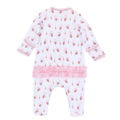 Magnolia Baby Jolly Ribbons Print Ruffle Zip Footie - Pink