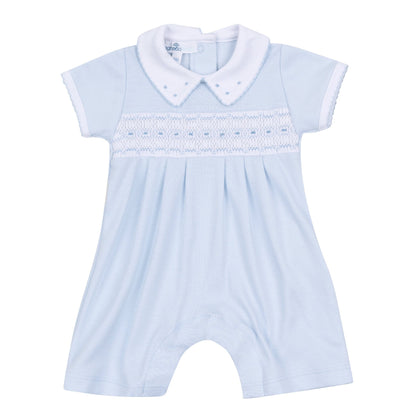 Magnolia Baby Landry Smocked Short Playsuit - Light Blue