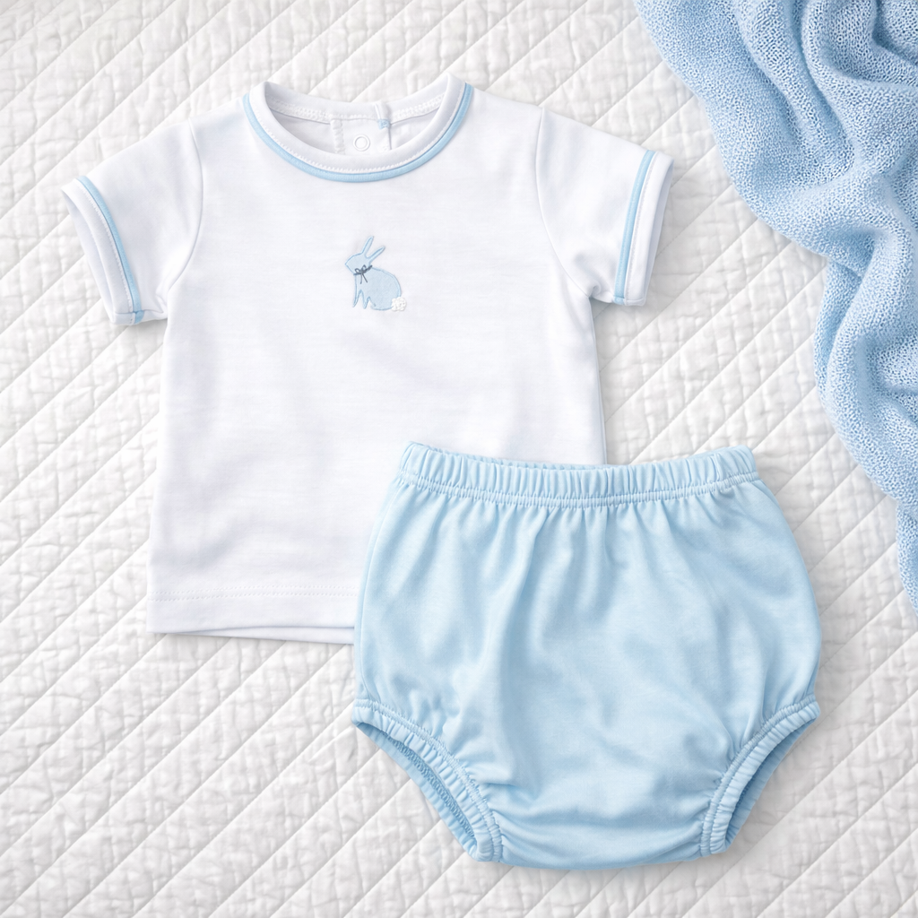 Magnolia Baby Leaping Bunnies Diaper Cover Set - Light Blue