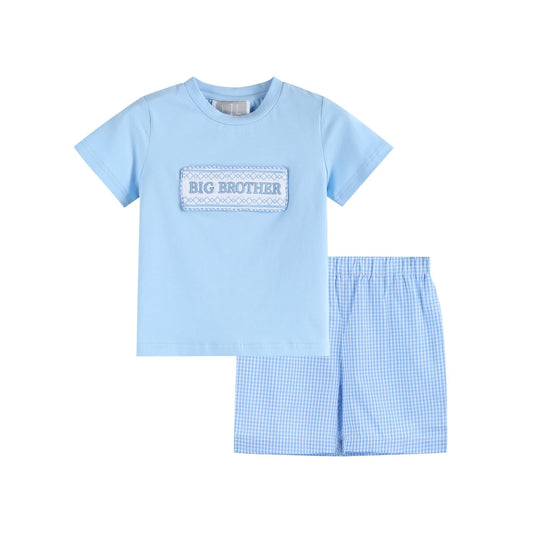 Lil Cactus Light Blue Big Brother Smocked Short Set