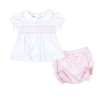 Magnolia Baby Mini Checks Pink Smocked Collared Ruffle S/S Diaper Cover Set