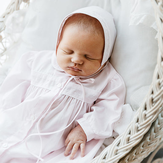 Feltman Brothers Girls Dot Embroidered Take Me Home Gown with Hat