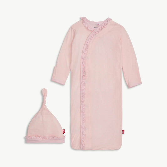 Magnetic Me Pin Dot Pink Ruffle Placket Gown and Hat Set