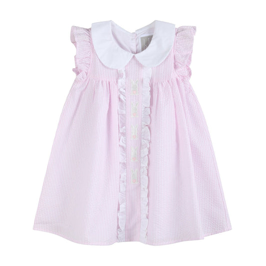 Lil Cactus Pink Seersucker Easter Bunny Ruffle Dress