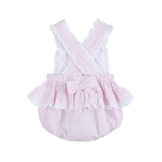 Lil Cactus Pink Seersucker Easter Bunny Ruffle Romper