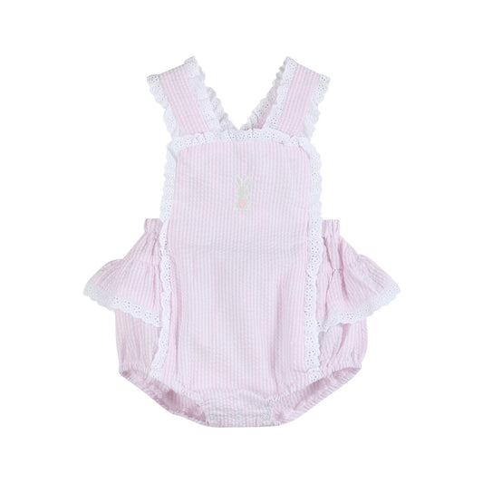 Lil Cactus Pink Seersucker Easter Bunny Ruffle Romper
