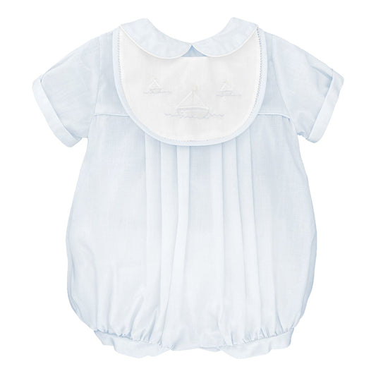 Petit Ami Romper with Sailboat Embroidery with Hat