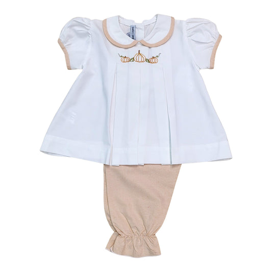 Sweet Dreams White & Orange Pumpkin Embroidered Pants Set