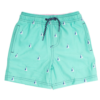 Shade Critters Boys H20 Appearing Trunks - Green Sailboats