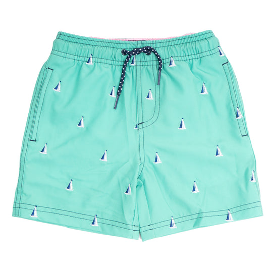Shade Critters Boys H20 Appearing Trunks - Green Sailboats