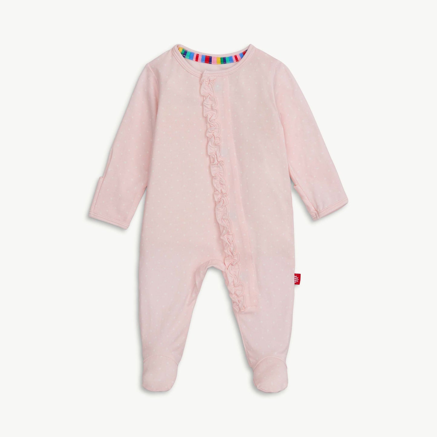 Magnetic Me Pin Dot Pink Ruffle Placket Footie