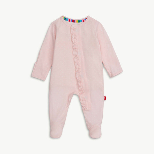 Magnetic Me Pin Dot Pink Ruffle Placket Footie