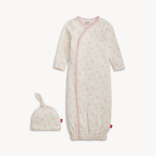Magnetic Me Tiny Tides Pink Organic Cotton Magnetic Gown and Hat Set