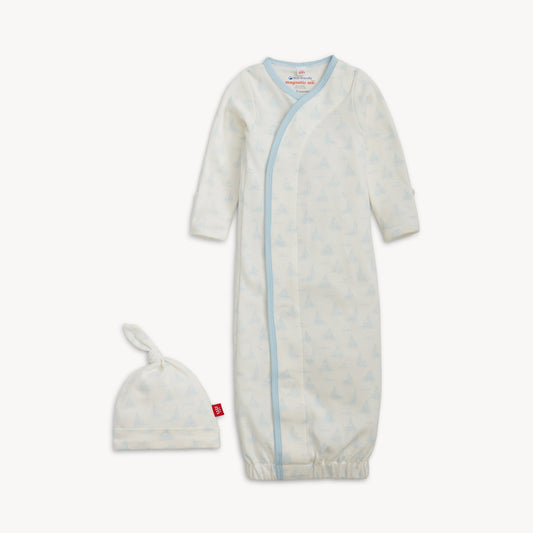 Magnetic Me Tiny Tides Blue Organic Cotton Magnetic Gown and Hat Set