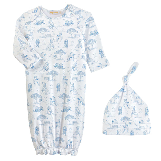 Baby Club Chic Barking Bliss Blue Gown & Hat Set