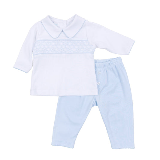Walker's Classics Smocked 2pc Pant Set - Light Blue