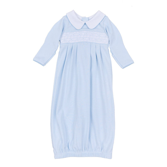 Walker's Classics Smocked Pleated Gown - Light Blue