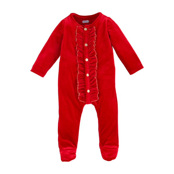 Mud Pie Red Velour Ruffle Sleeper