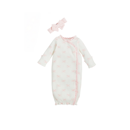Mudpie Bow Print Gown - Newborn