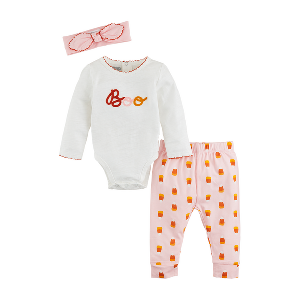 Mud Pie Pink Boo Glow Baby Bodysuit Set