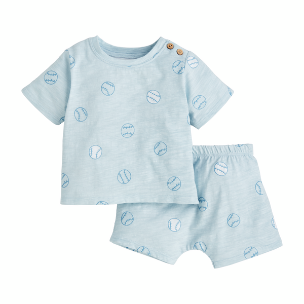 Mudpie Baseball Baby Short Set