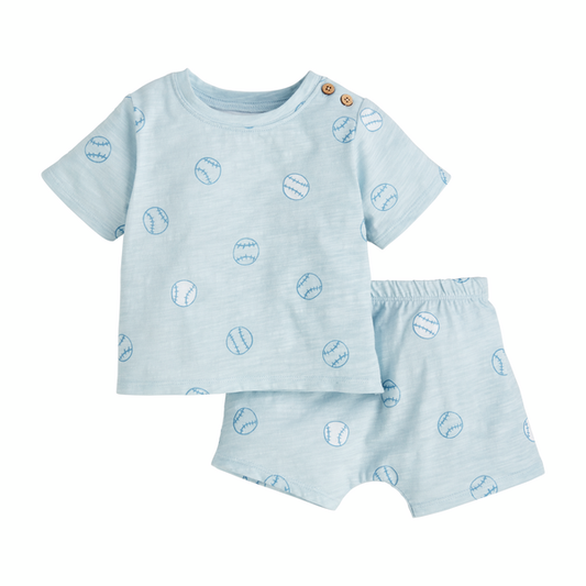 Mudpie Baseball Baby Short Set