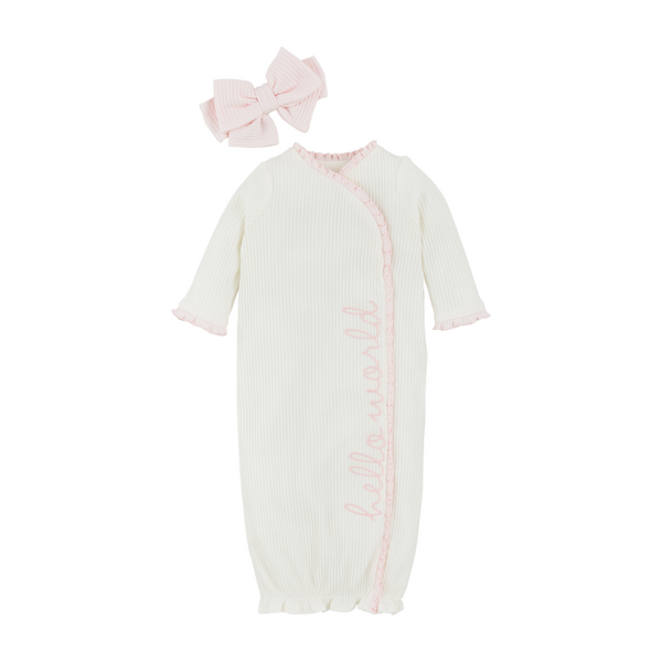 Mud Pie Pink Chainstitch Take Me Home Gown Set