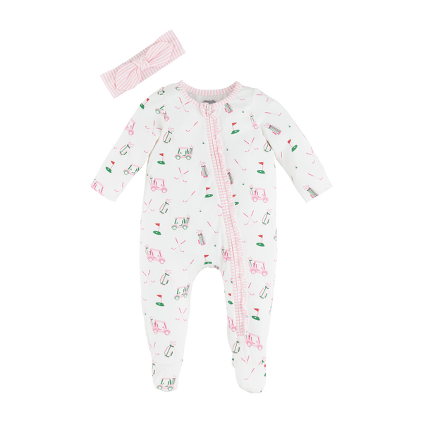 Mud Pie Pink Golf Sleeper & Headband Set