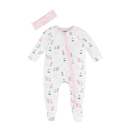 Mud Pie Pink Golf Sleeper & Headband Set