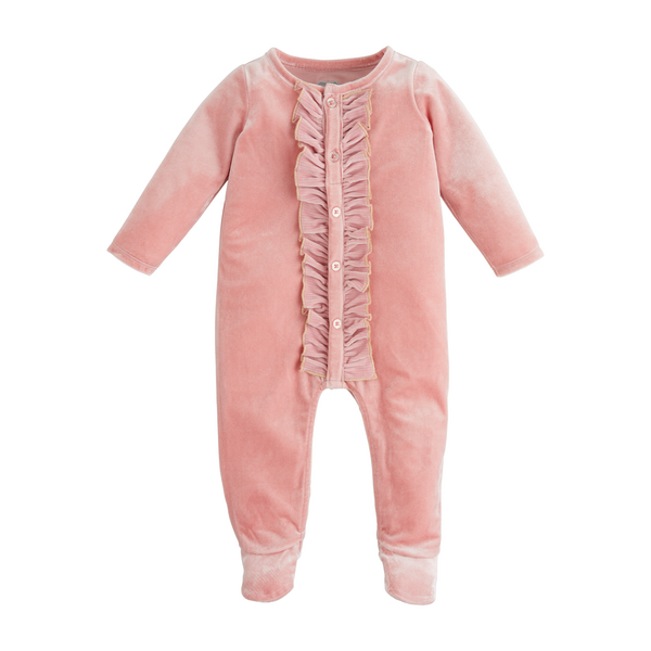 Mud Pie Pink Velour Ruffle Sleeper