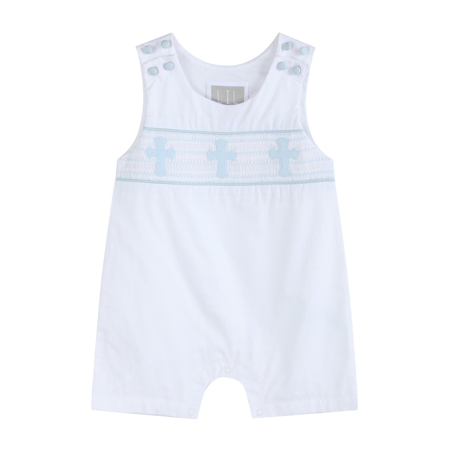 White and Blue Holy Smocked Overalls