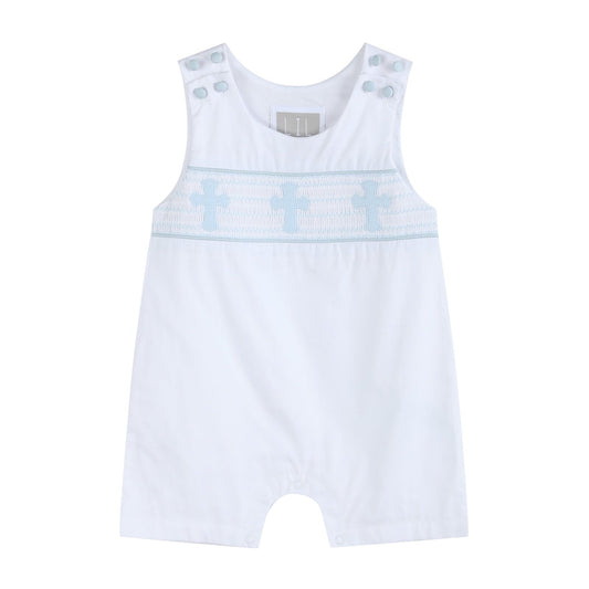 White and Blue Holy Smocked Overalls