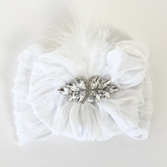 Rockin Royalty Fancy Feather Ruffled White Headband