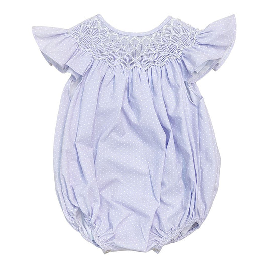 Sweet Dreams Cathy Purple Polka Dot Pearl Smocked Bubble
